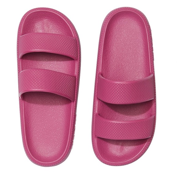 PINK Victoria Secret Double Strap Pillow Slides In Red Violet Medium 7/8 - Picture 1 of 11